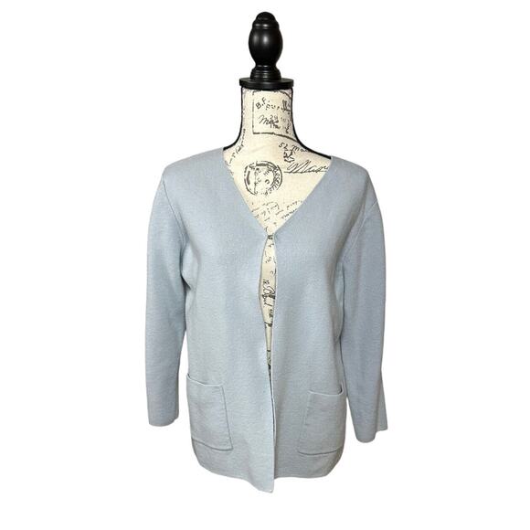 Anne Klein Light Blue Cardigan Hook & Eye Closure Sweater 100% Merino Wool XL - Picture 1 of 8